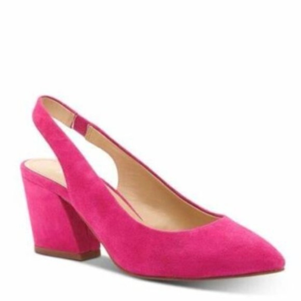 Botkier Hot Pink Suede Slingback Block Heel Pumps